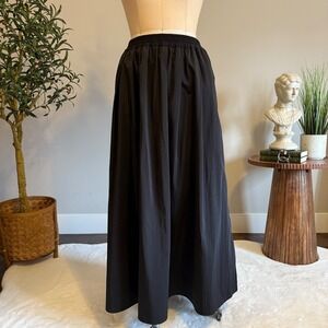 Zara Black Long Full Maxi Skirt Elastic Waist Pockets Taffeta Minimal S